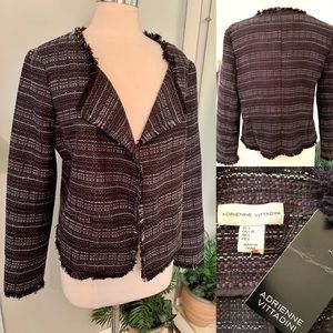 Fringed Tweed Open front Jacket Blazer Sz Large NWT